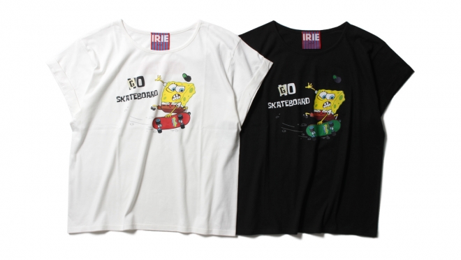 067 ×SPONGE BOB SKATEBOARD GIRL TEE (WHITE BLACK) ¥5,000